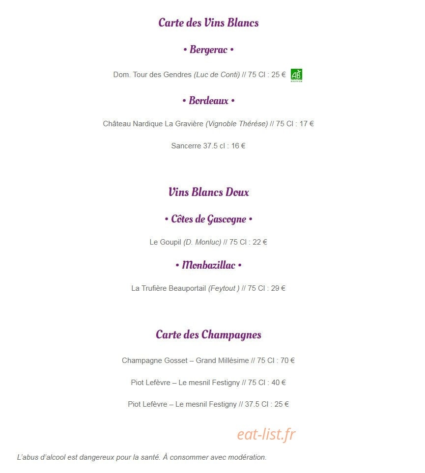 Carte et menu de Domaine Du Moulin De Lachaud à Sainte Fortunade — Les vins suite