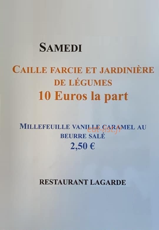 Restaurant Lagarde — carte page 1