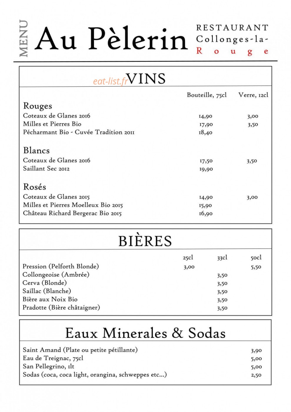 Au Pèlerin — carte page 2