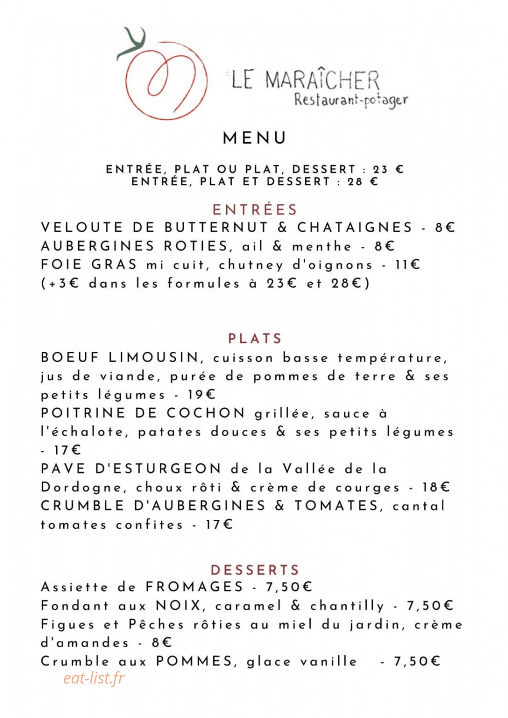 Le Maraîcher — carte page 1