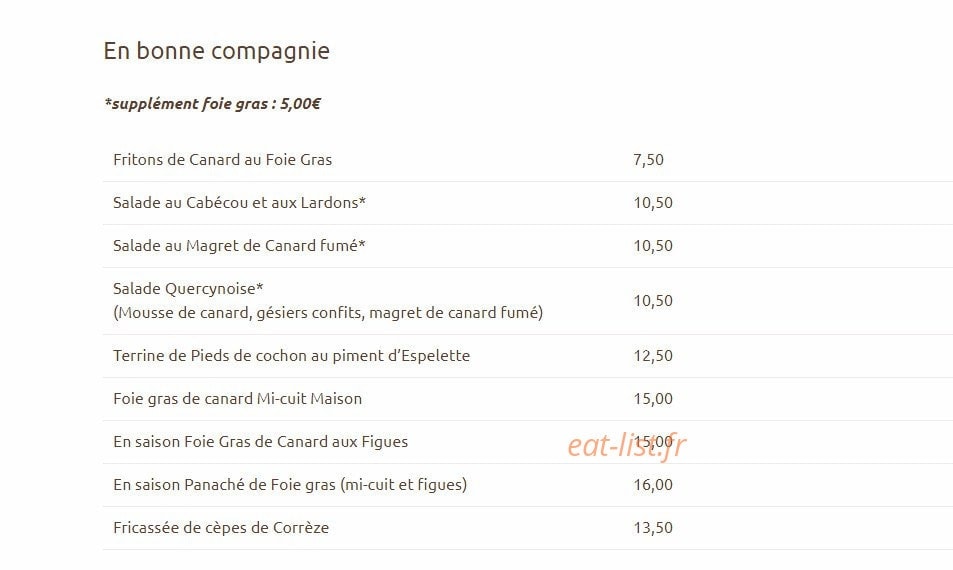 Le Relais du Quercy — carte page 7