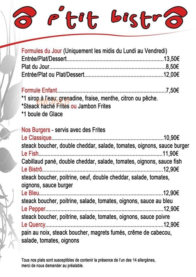 Ô p'tit BistrÔ — carte page 1
