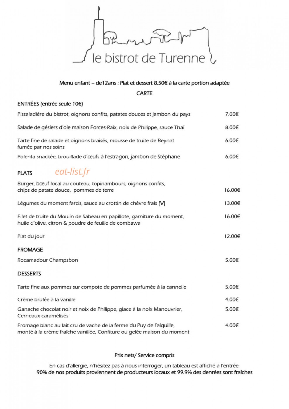 Le Bistrot de Turenne — carte page 1