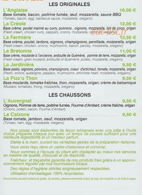 Family's Pizza — carte page 2