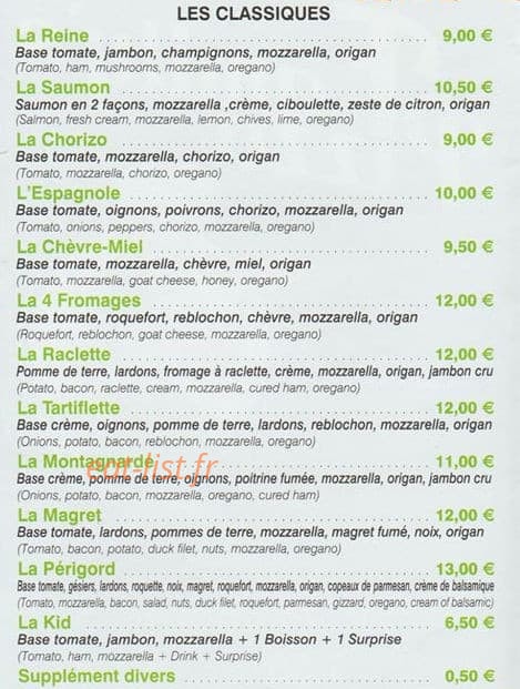 Family's Pizza — carte page 1