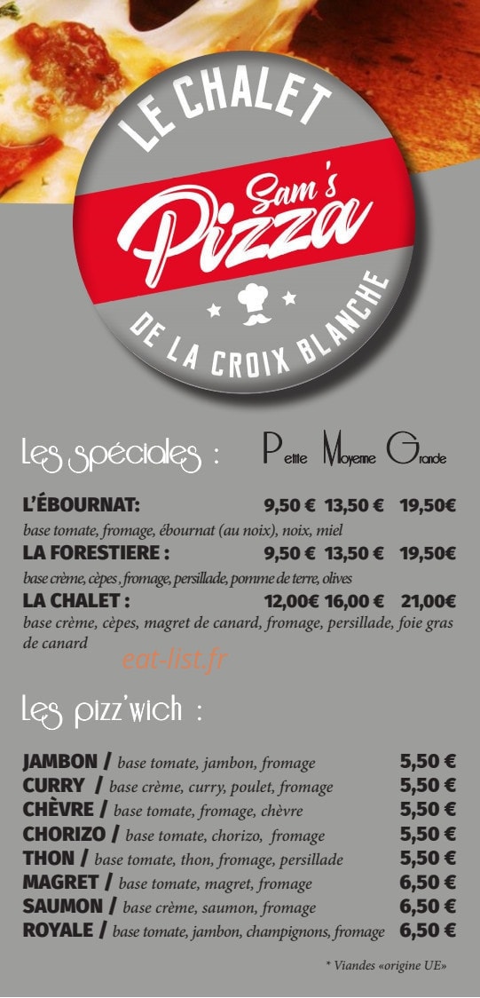 Sam's pizza — carte page 2
