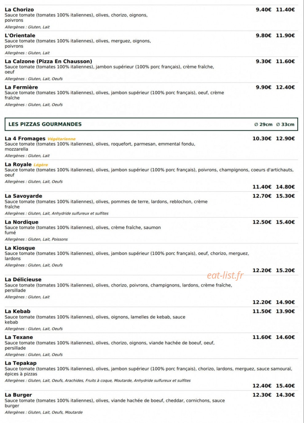 Le Kiosque à Pizzas — carte page 2