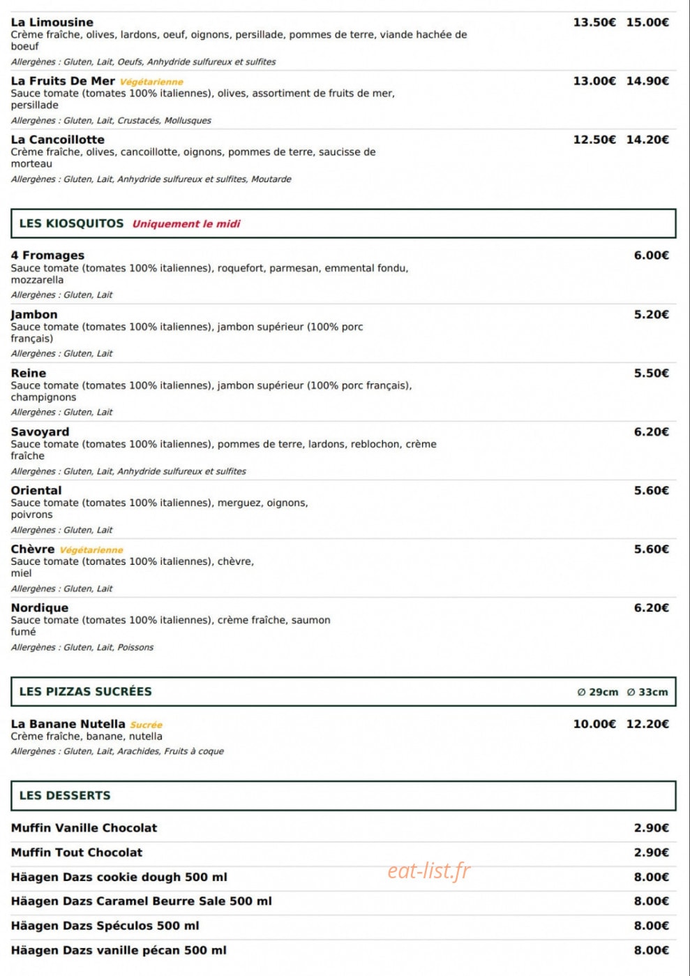 Le Kiosque à Pizzas — carte page 4