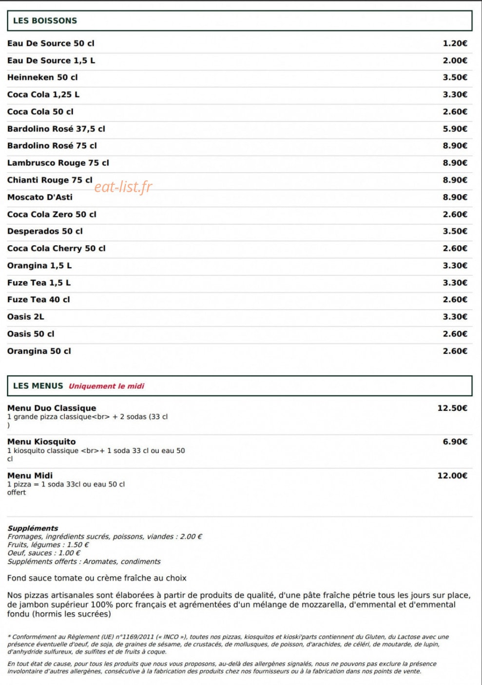 Le Kiosque à Pizzas — carte page 5