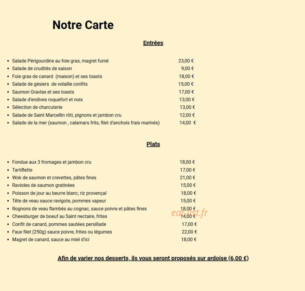Le Restaurant des Monédières — carte page 2