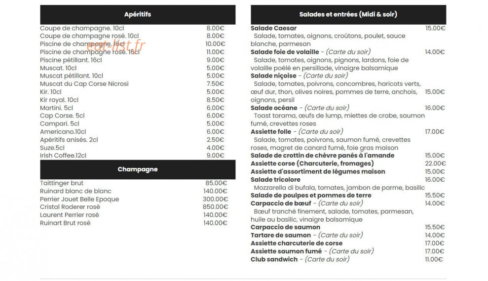 Bar des Sports — carte page 1