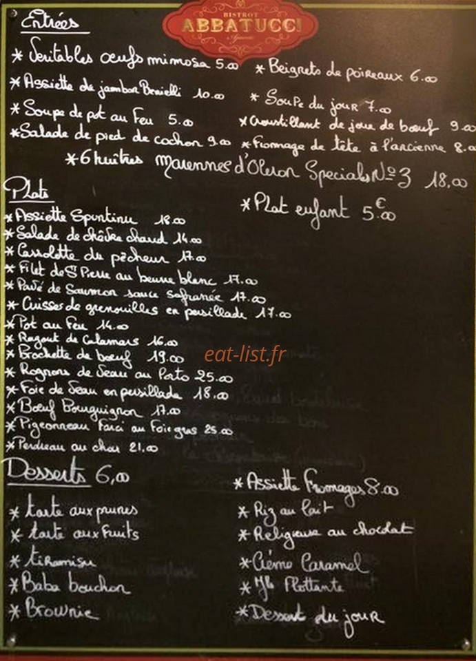 Bistrot Abbatucci — carte page 1