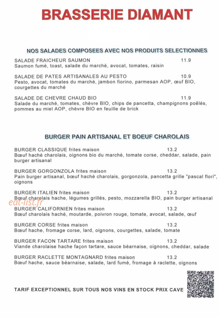 Brasserie diamant — carte page 1
