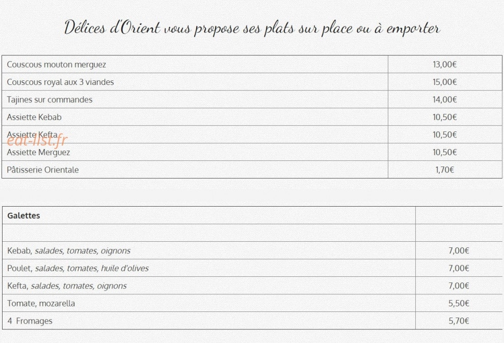 Délices d'Orient — carte page 1