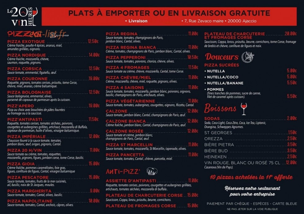 Le 20 heures vin — carte page 1