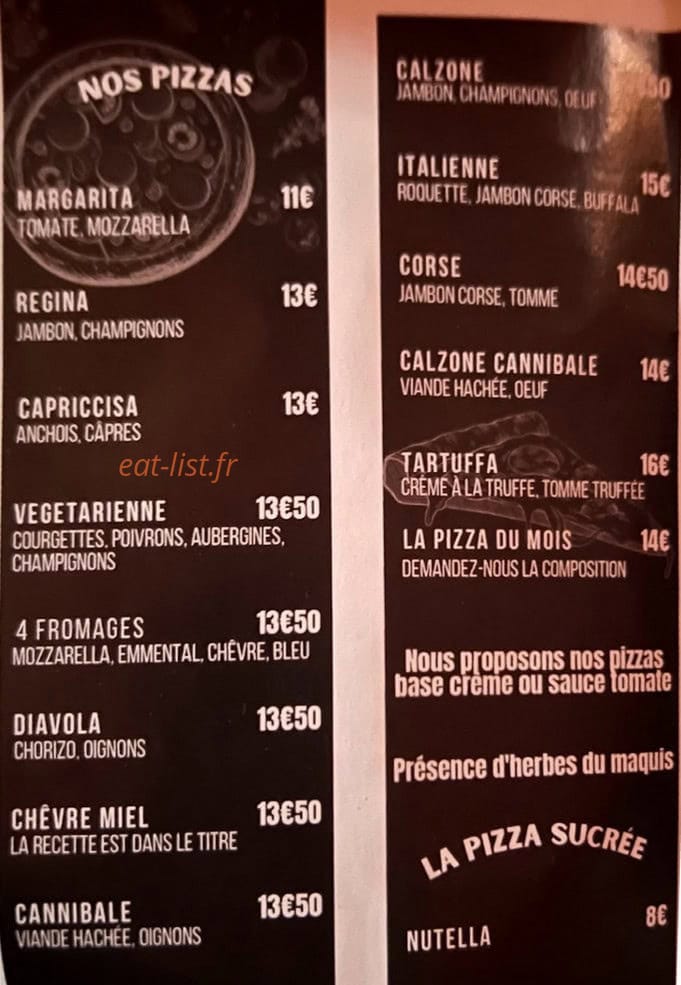 Le bar à pizza — carte page 1