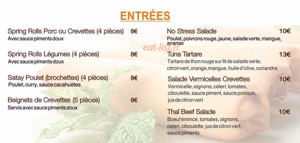 No Stress Thaï — carte page 1
