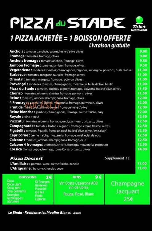 Pizza du Stade — carte page 1