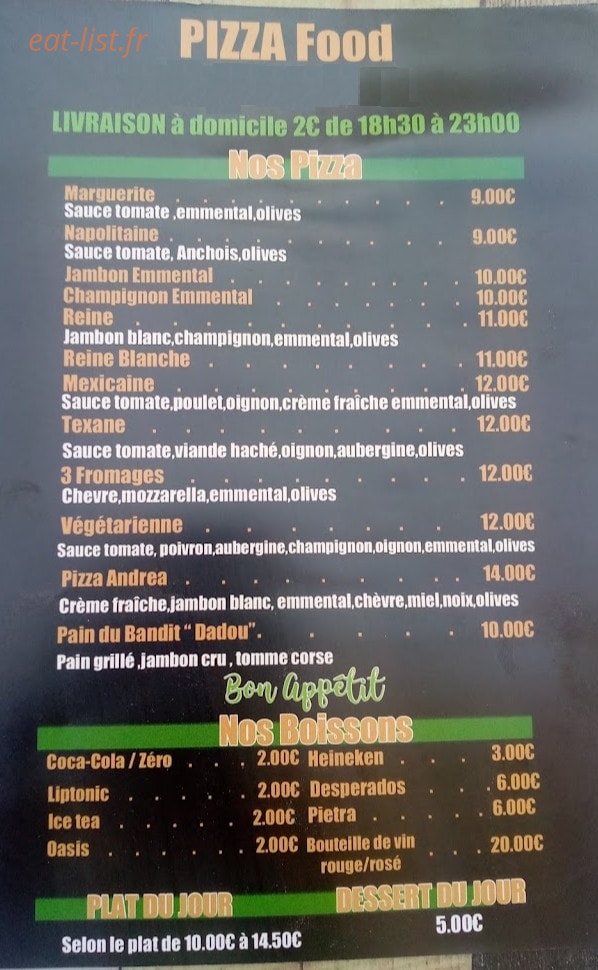 Pizza food — carte page 1