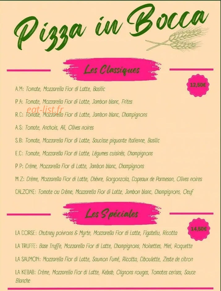 Pizza in Bocca — carte page 1