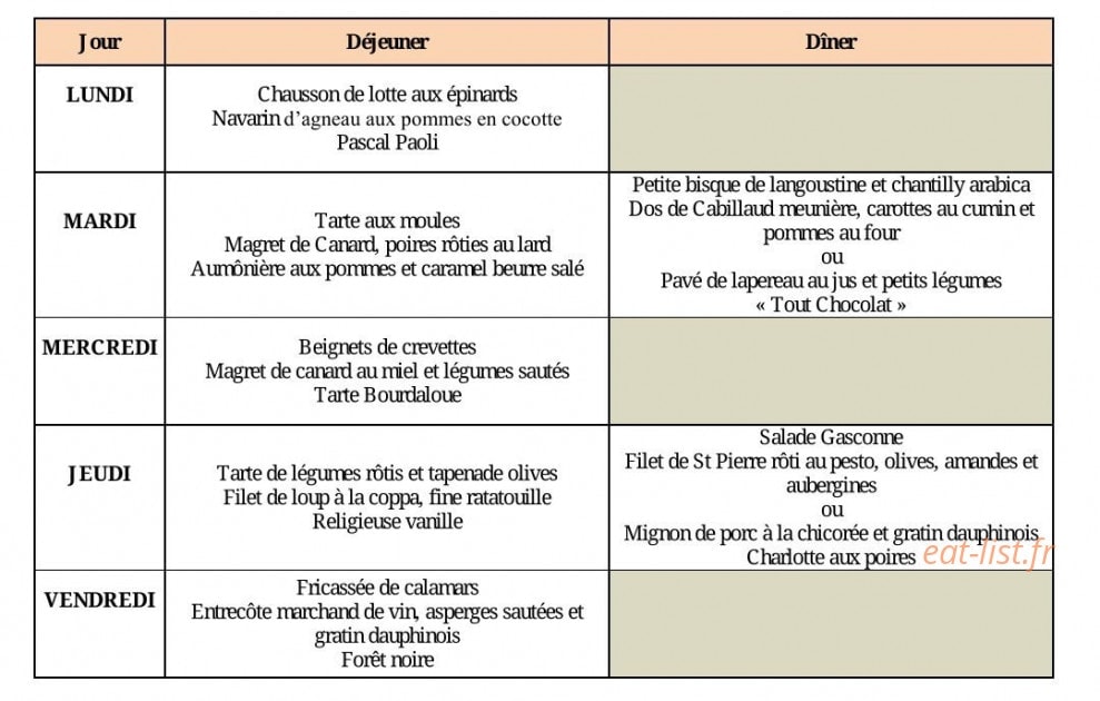 Restaurant du Finosello — carte page 1