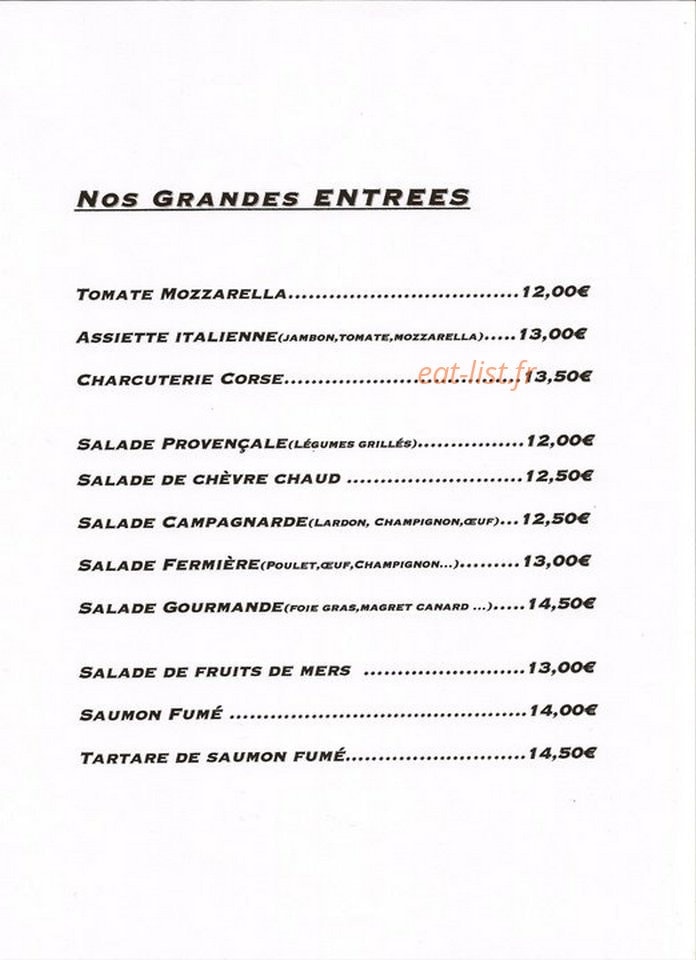 Restaurant Du Parc — carte page 1