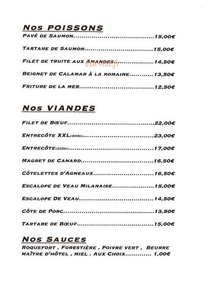 Restaurant Du Parc — carte page 2