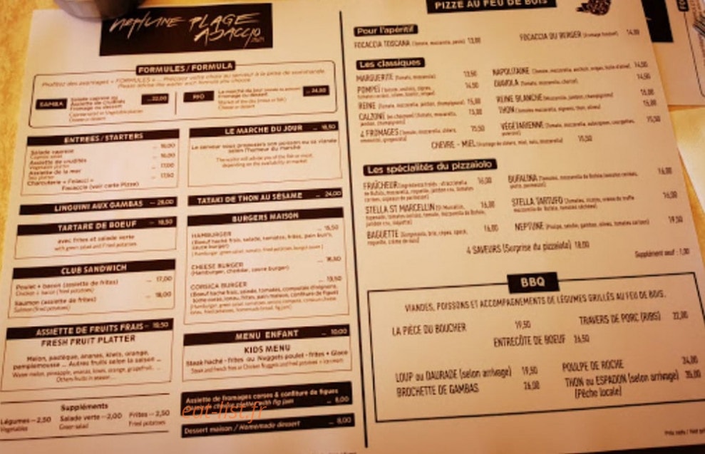 Restaurant Neptune — carte page 1