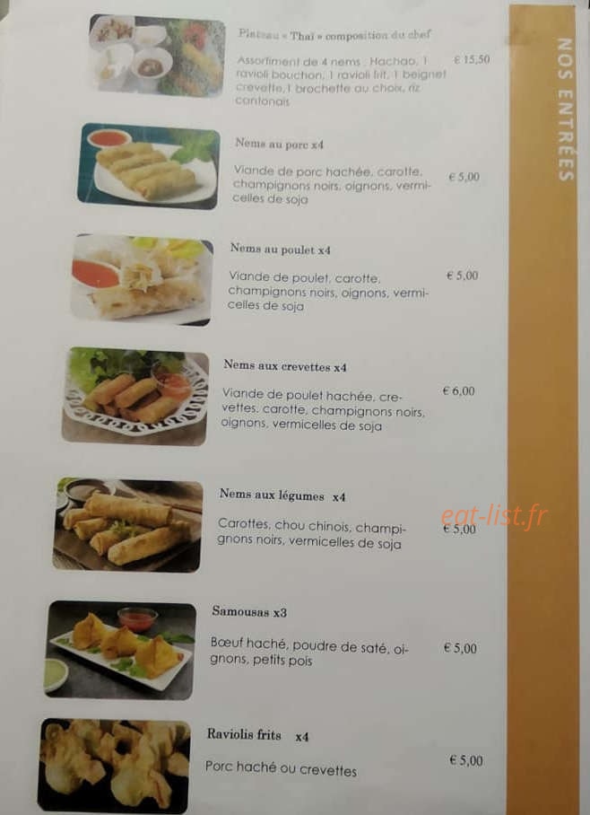 Tapas Thaï — carte page 1