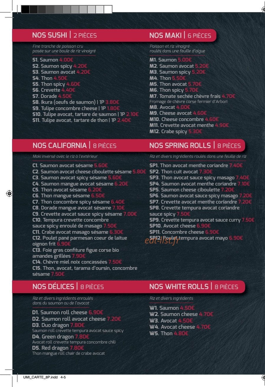 Umi Sushi — carte page 4