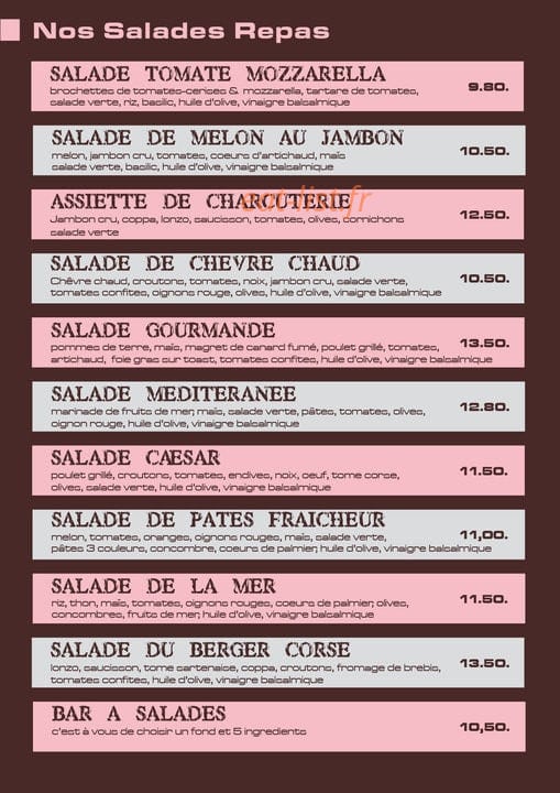 Bistrots des Voutes — carte page 1