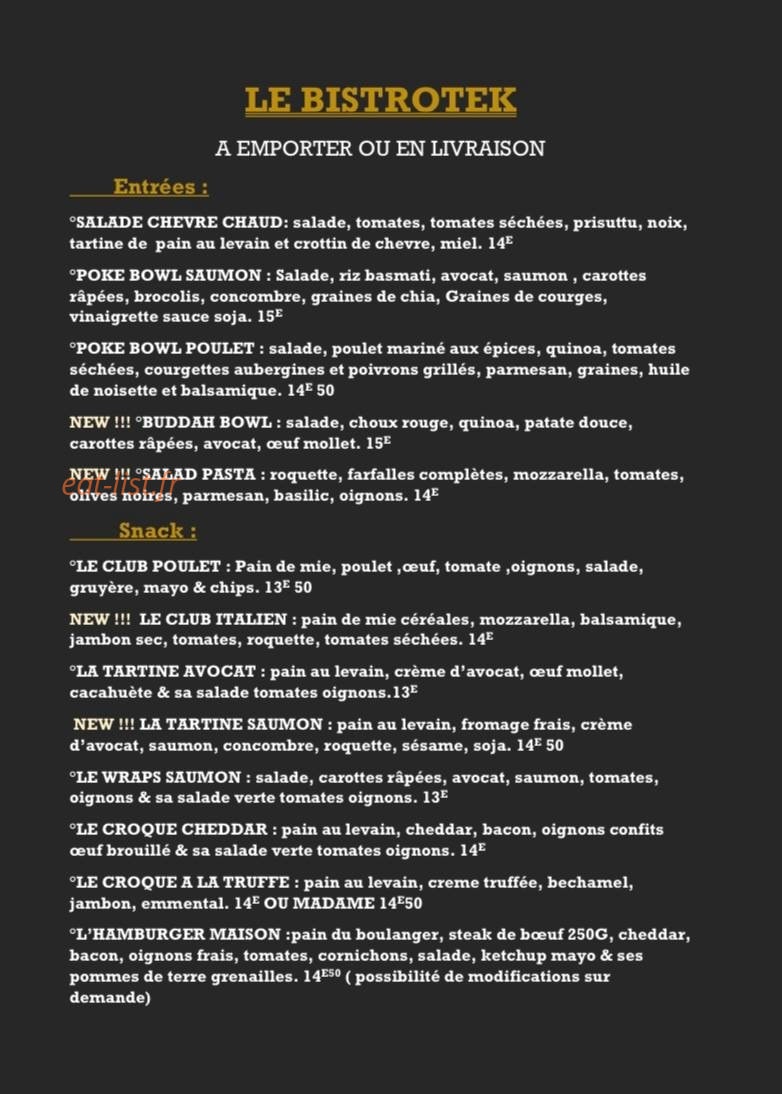 Le Bistrotek — carte page 1