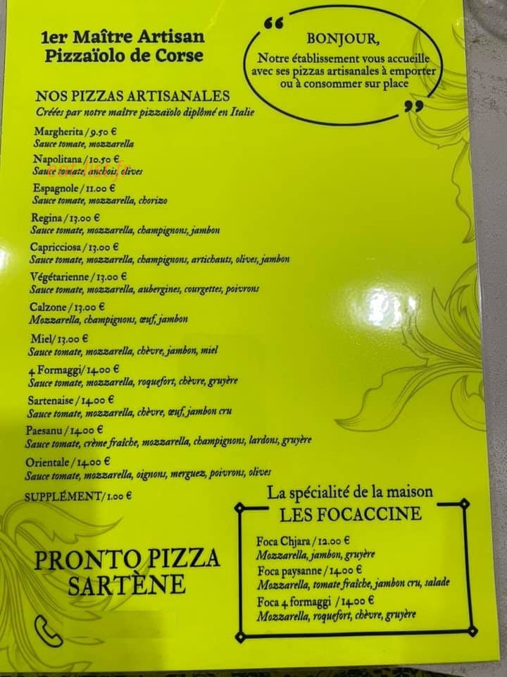 Pronto Pizza — carte page 1