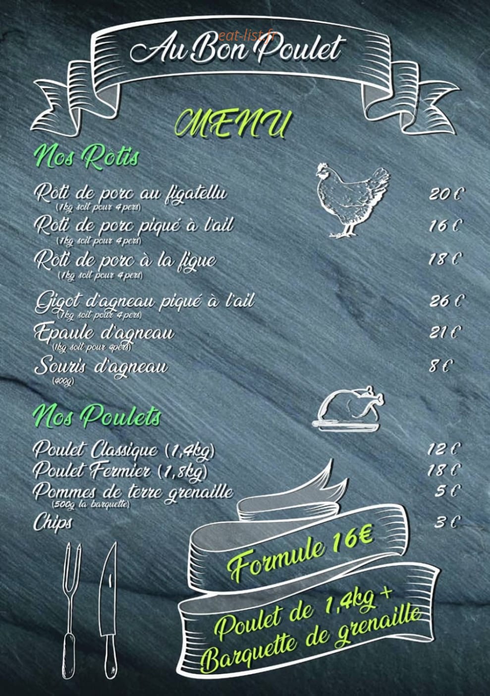 Au Bon Poulet — carte page 1