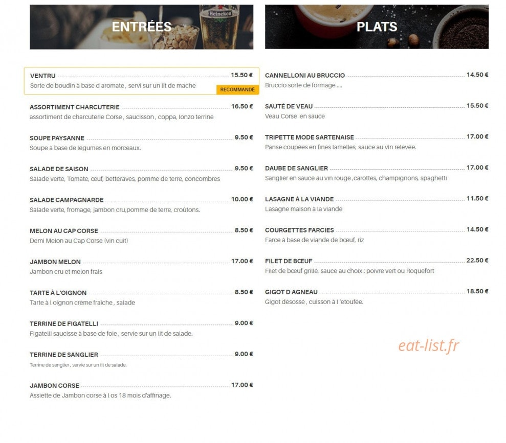 Auberge San Ghjuvani — carte page 1