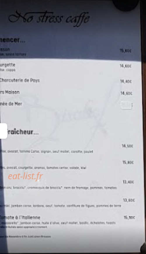 No Stress caffé — carte page 1