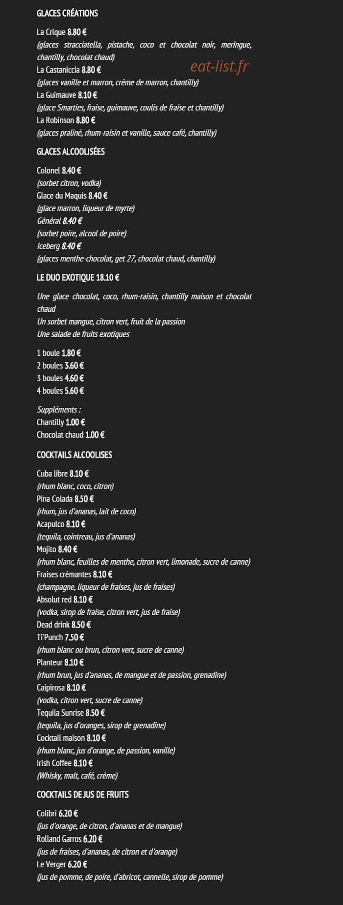 Restaurant La Crique — carte page 4