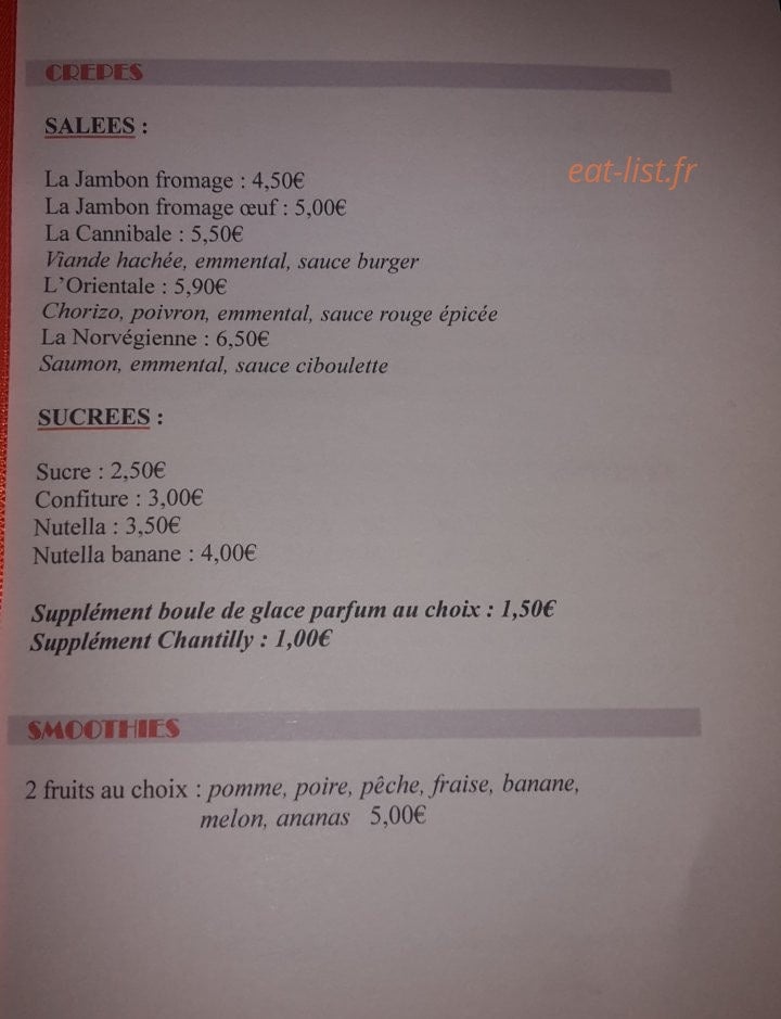 Snack O Non Stop — carte page 1