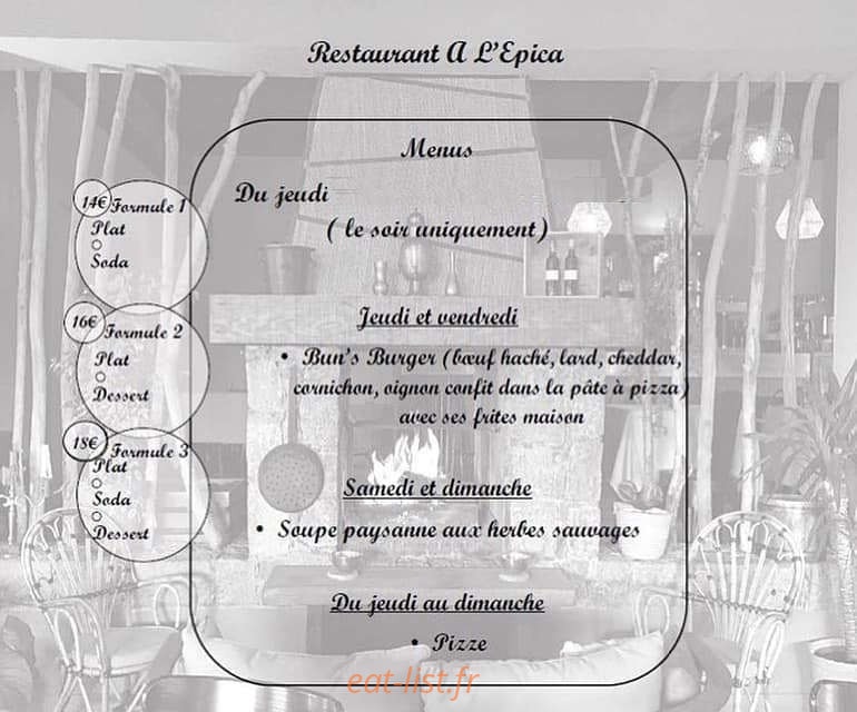 Restaurant A l'Epica — carte page 1