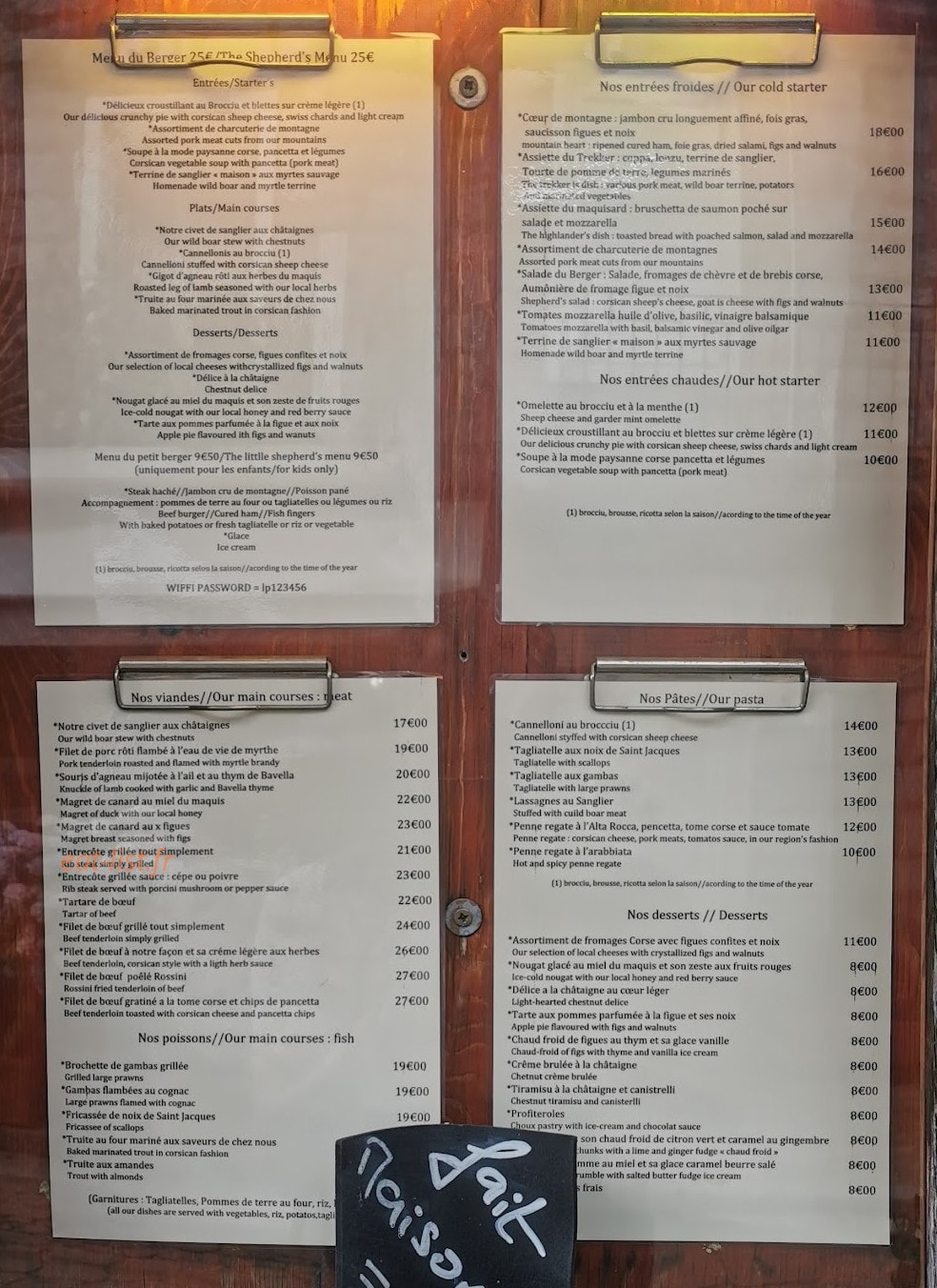 Restaurant l’Aiglon — carte page 1