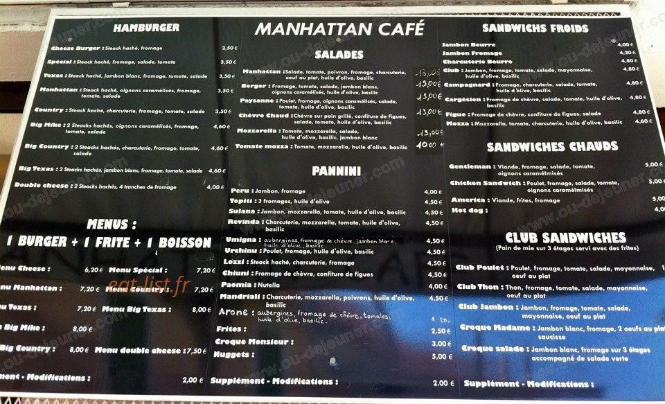 Manhattan Café — carte page 1