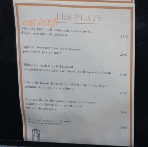 Restaurant Emporium — carte page 2