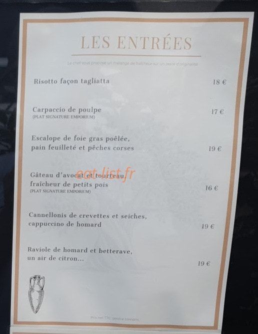 Restaurant Emporium — carte page 1