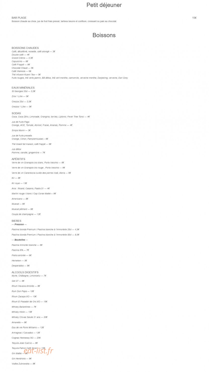 Bar Plage — carte page 6