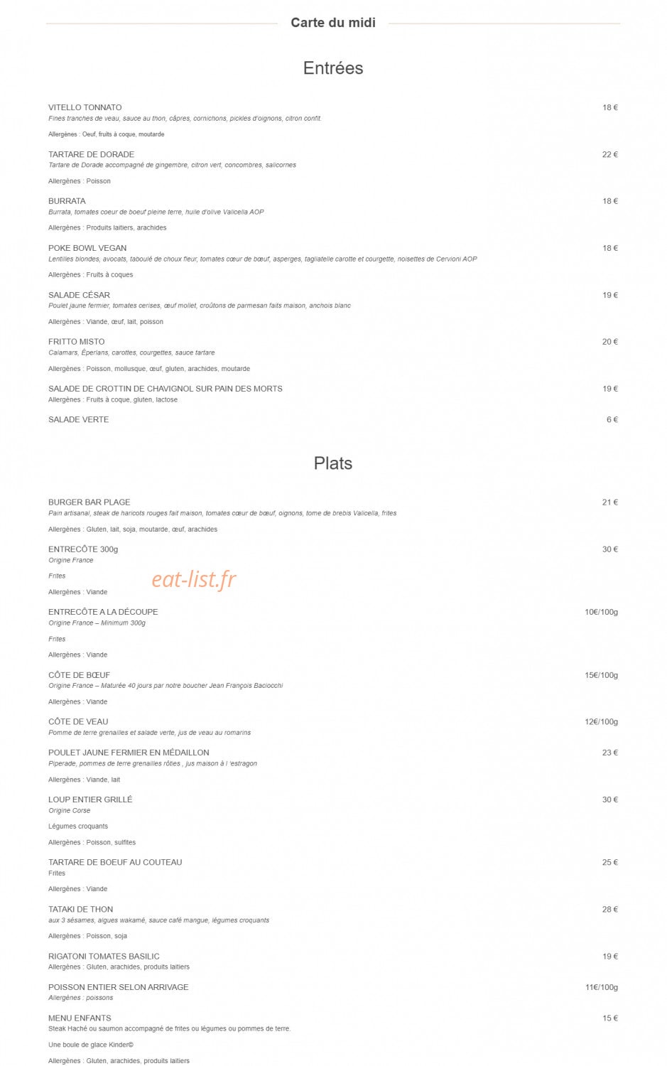 Bar Plage — carte page 1