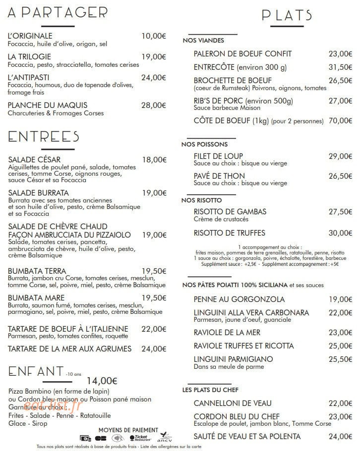 La focaccia — carte page 1