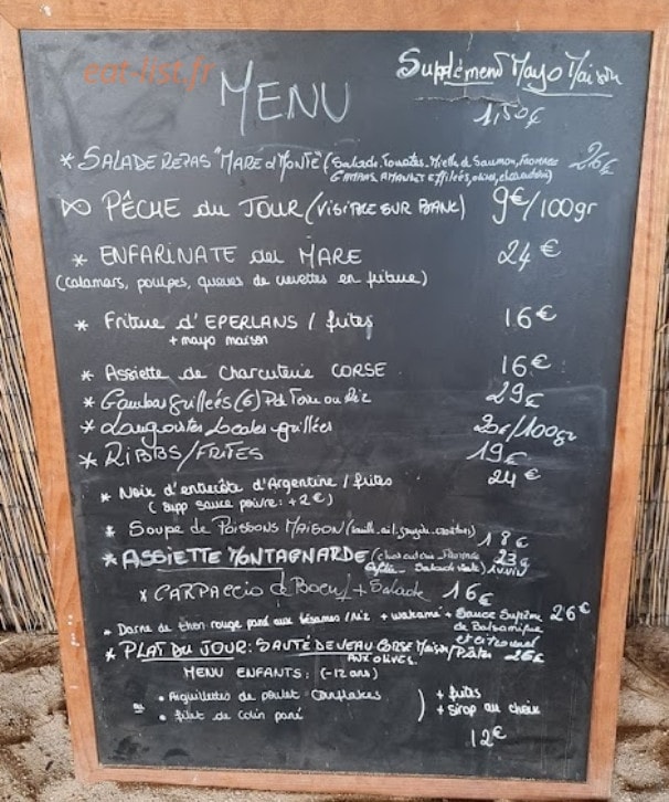 Paillote Cala d'Orzu Chez Eric — carte page 1