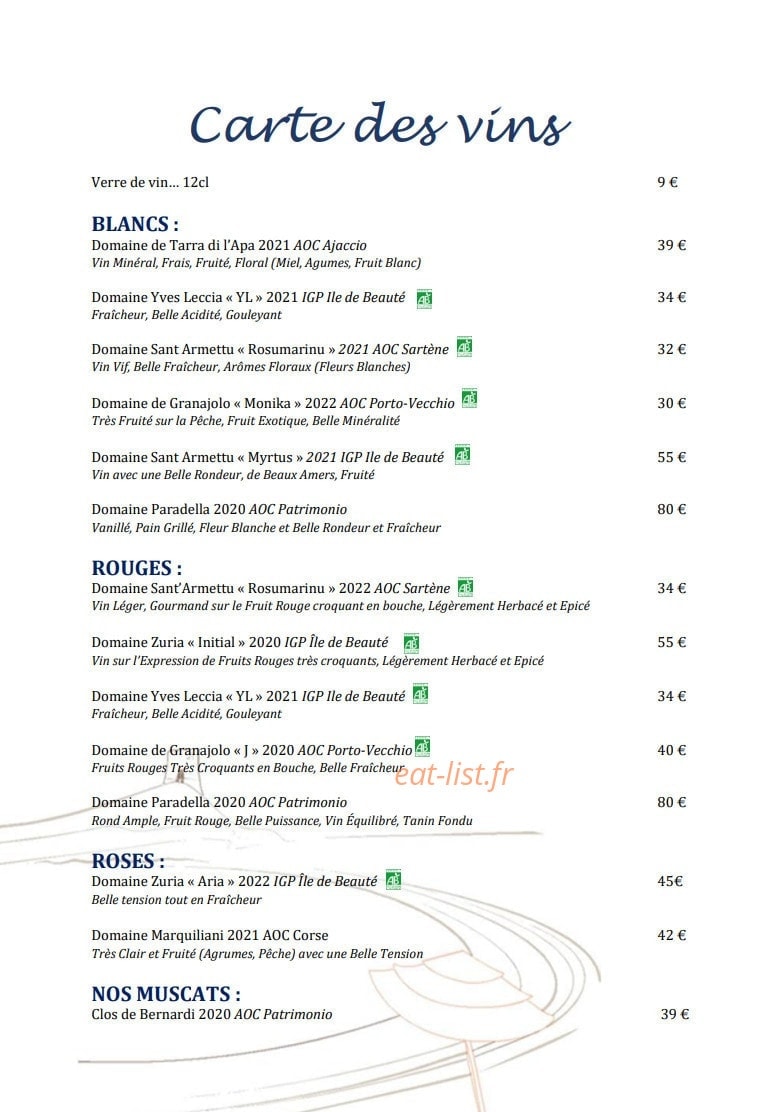 La Table du Pinarello — carte page 10