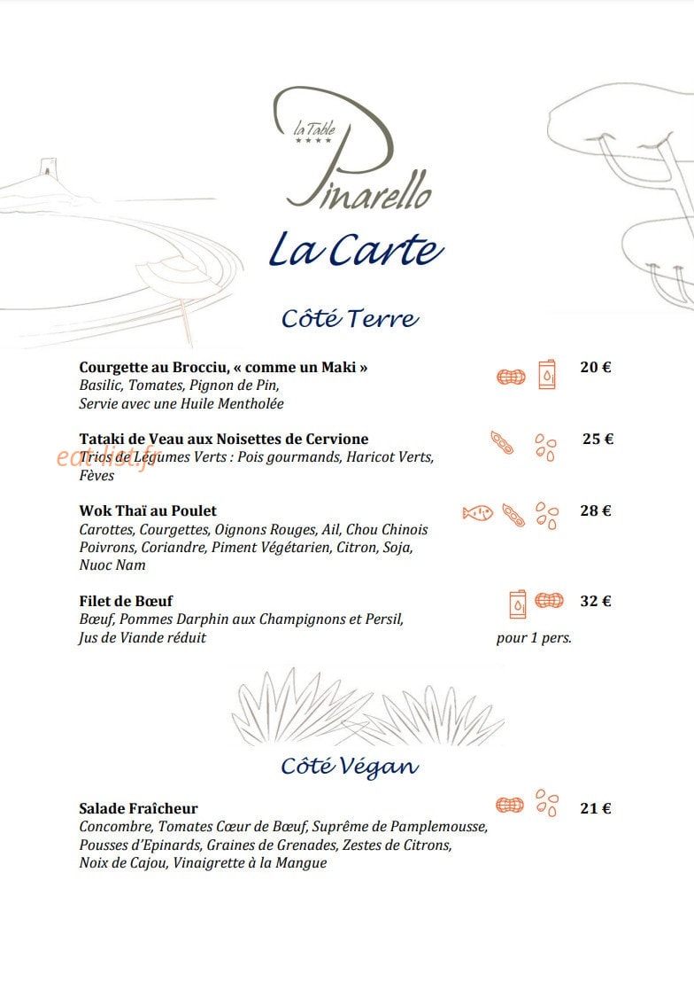 La Table du Pinarello — carte page 1