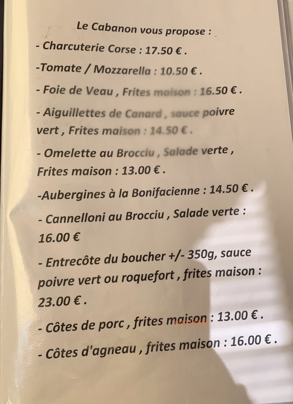 Le Cabanon — carte page 1